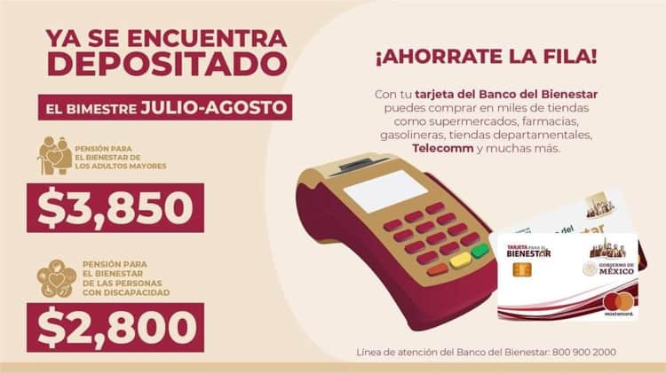 Pensiones Bienestar del bimestre julio-agosto ya han sido depositadas