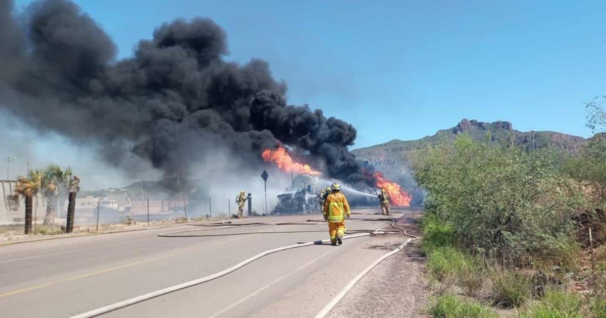 Pipa de combustible explota en Guaymas