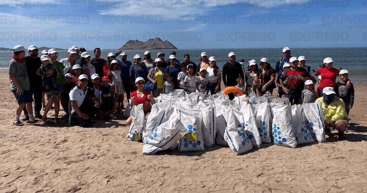 Familias se unen para el #Ploggin2022 y limpian la playa de Bahía de Kino