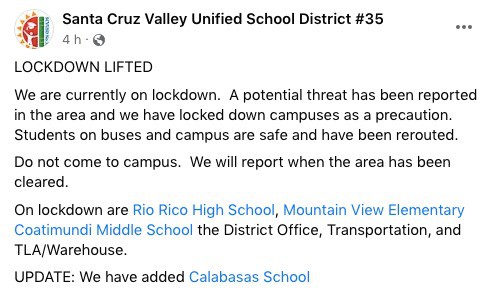 Suspenden clases en Santa Cruz, Arizona, por reporte de hombre armado