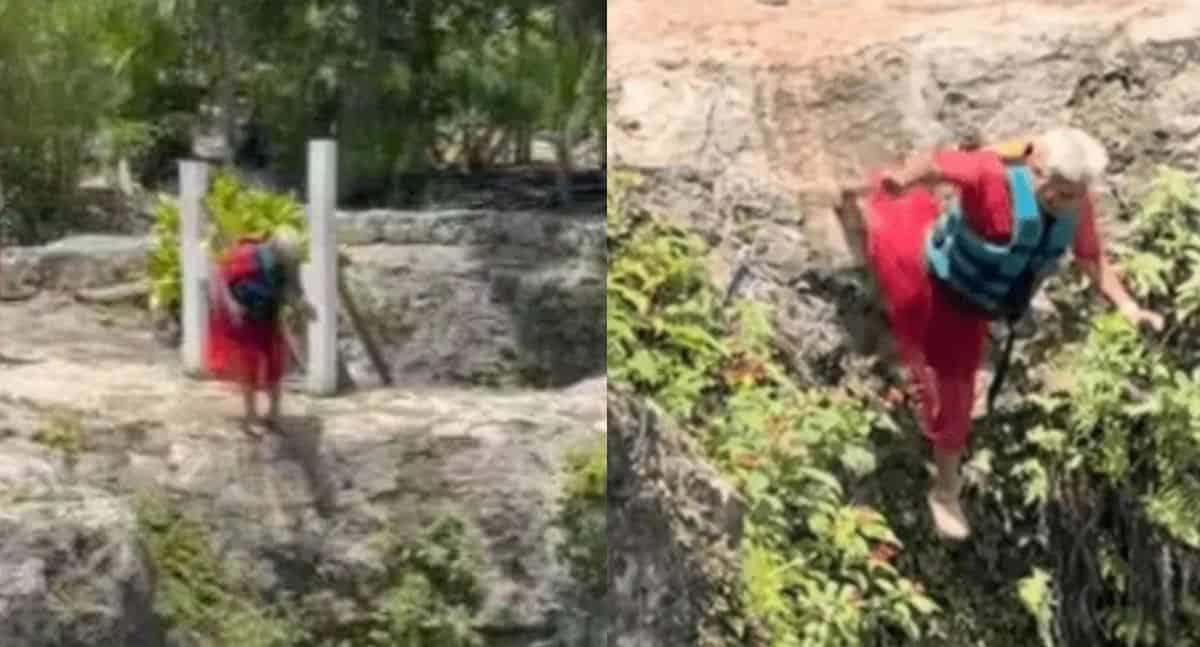 Abuelita se hace viral al echarse un clavado en cenote