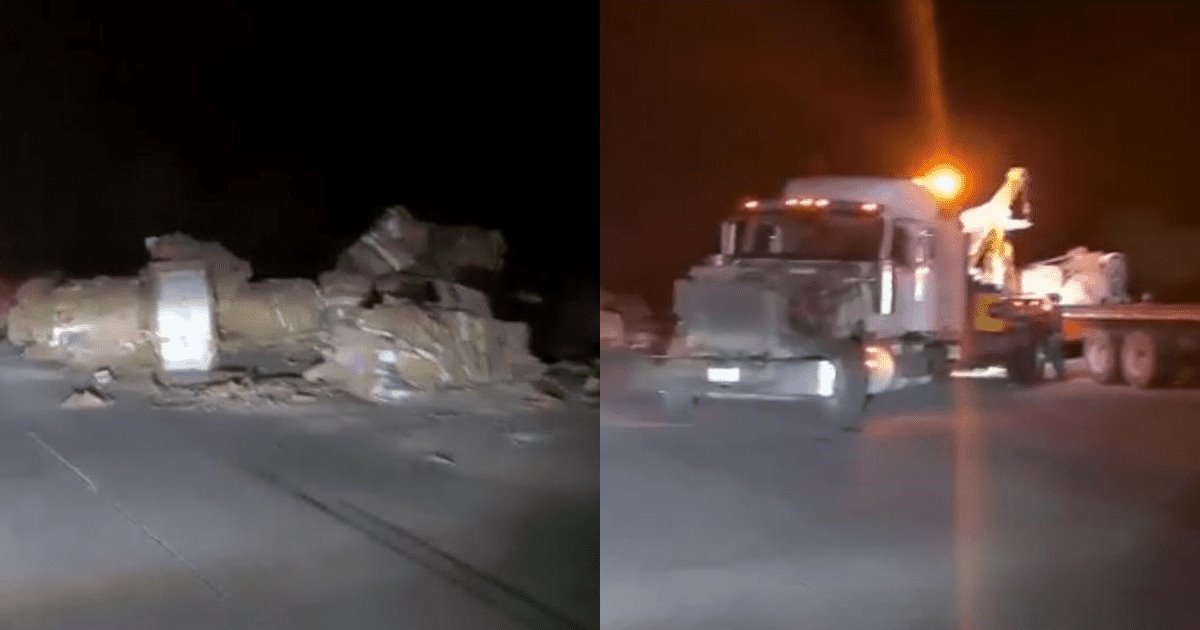 Tráiler cargado de cartón se vuelca en la carretera Hermosillo-Guaymas