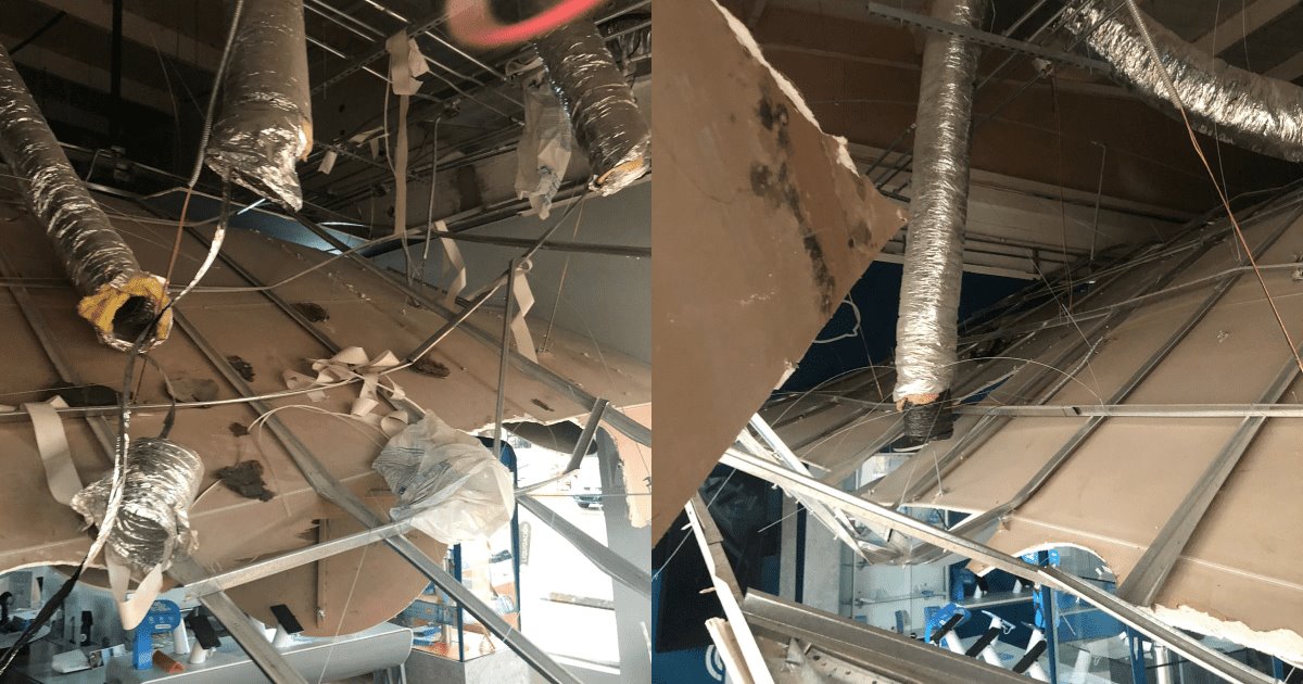 Se desploma techo de tienda de telefonía; personal y clientes logran salir