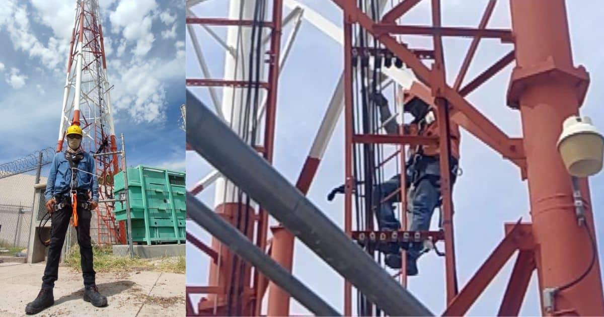 Manuel trabaja en las alturas como técnico en telecomunicaciones