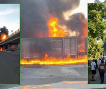 Explota pipa de combustible tras ser impactada por tren en Aguascalientes