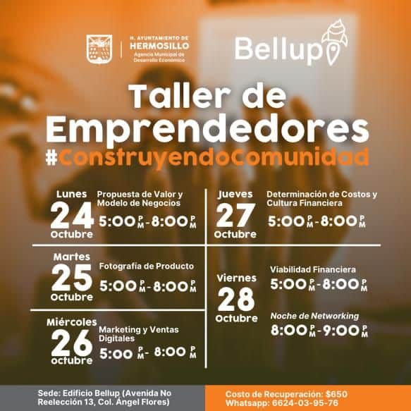 Impartirán talleres presenciales para emprendedores hermosillenses