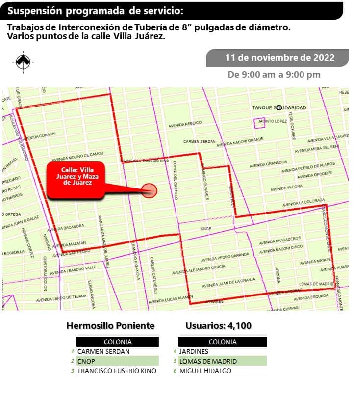 Más de 4 mil usuarios de Hermosillo se quedarán sin agua hoy