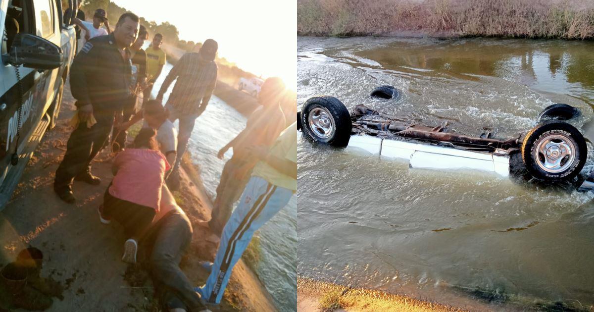 Policías rescatan a un hombre de morir ahogado tras caer en canal de Cócorit