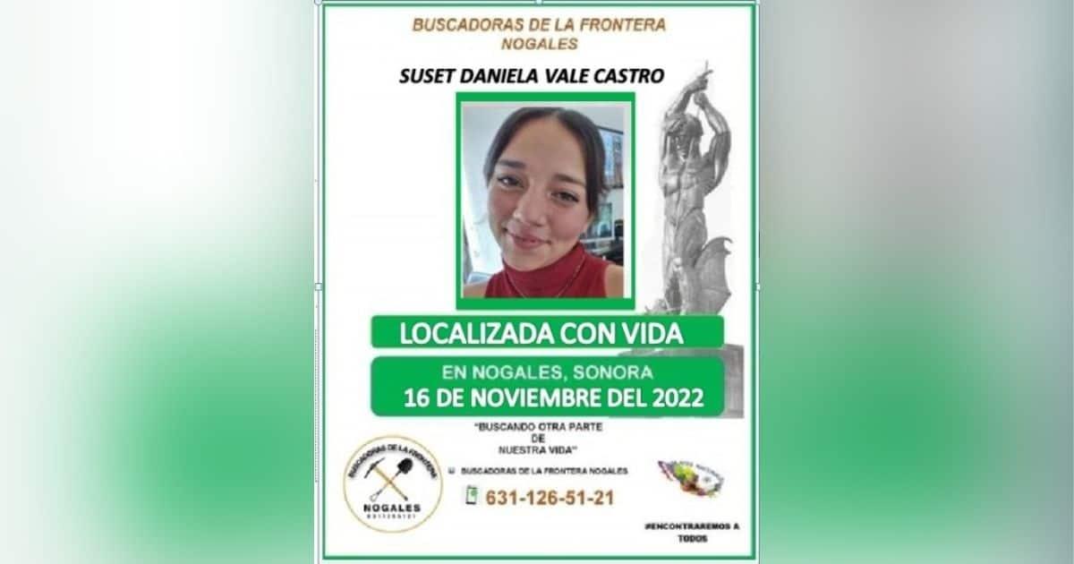Localizan sana y salva a Suset Daniela, joven desaparecida en Nogales