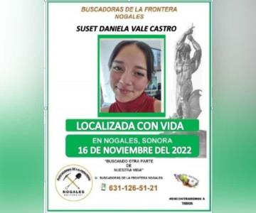 Localizan sana y salva a Suset Daniela, joven desaparecida en Nogales
