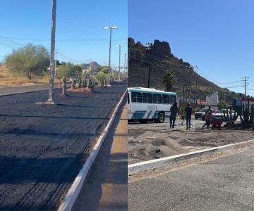 Genera polémica riego de asfalto en camellón con área verde de Guaymas