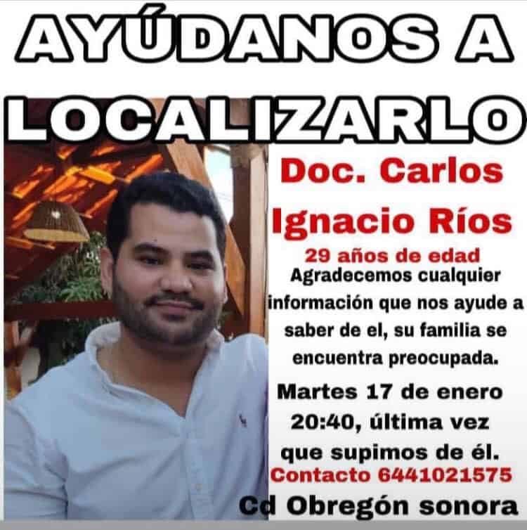 Reportan a médico desaparecido en Ciudad Obregón