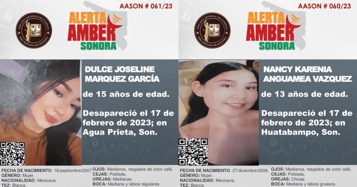 Doble Alerta Amber en Sonora, buscan a Dulce y Nancy