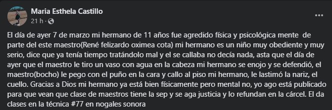 Maestro de secundaria agrede a su alumno y desaparece