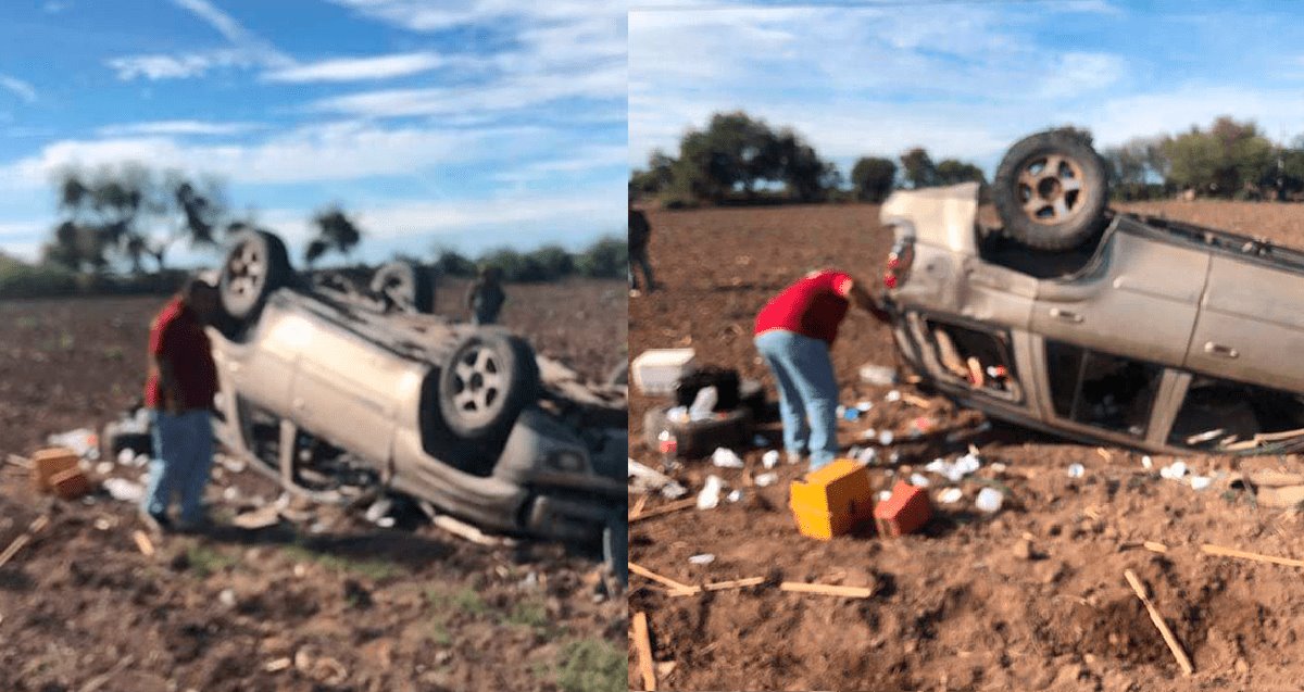 Conductor se queda dormido y sufre volcadura en carretera