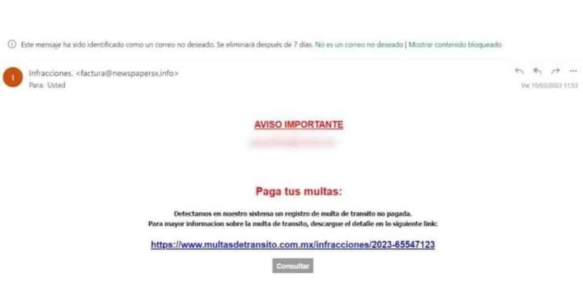 Alertan por correos maliciosos de supuestas multas de tránsito