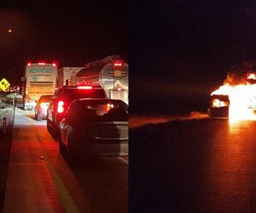 Se incendia autobús de pasajeros en la carretera Hermosillo-Guaymas