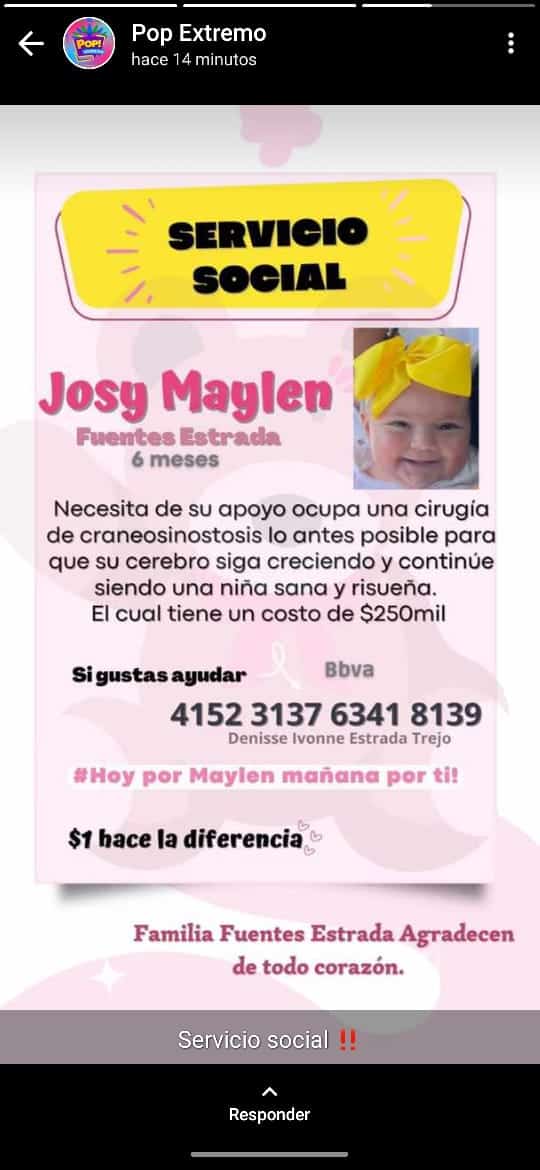 Realizarán baile en Guaymas para recaudar fondos para cirugía de Josy