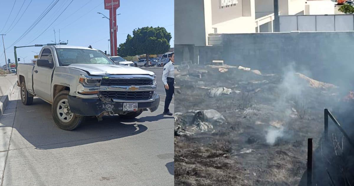 Choque al norte de Hermosillo termina con incendio en una mueblería