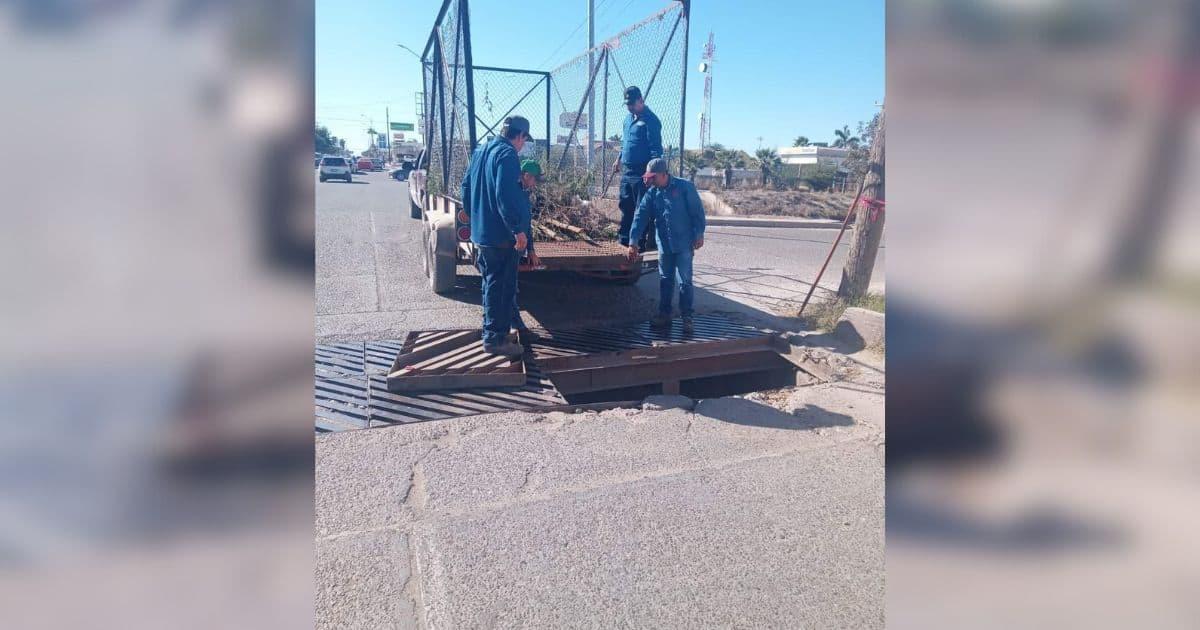 Servicios Públicos limpia rejillas antes de temporada de lluvias en Navojoa