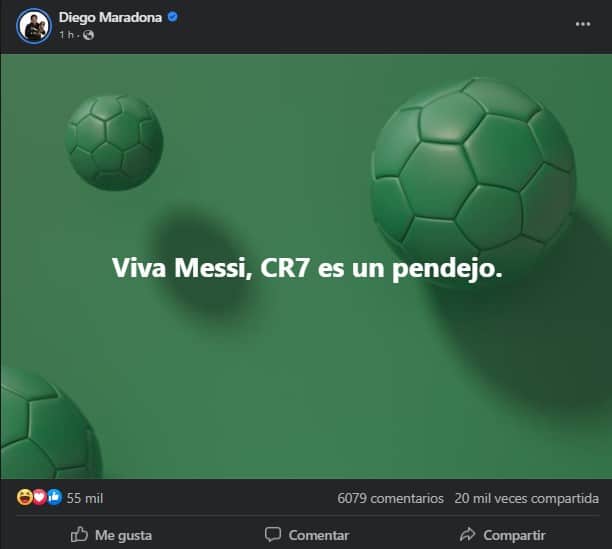 ¿Diego? Cuenta de Facebook de Maradona comparte mensajes irracionales