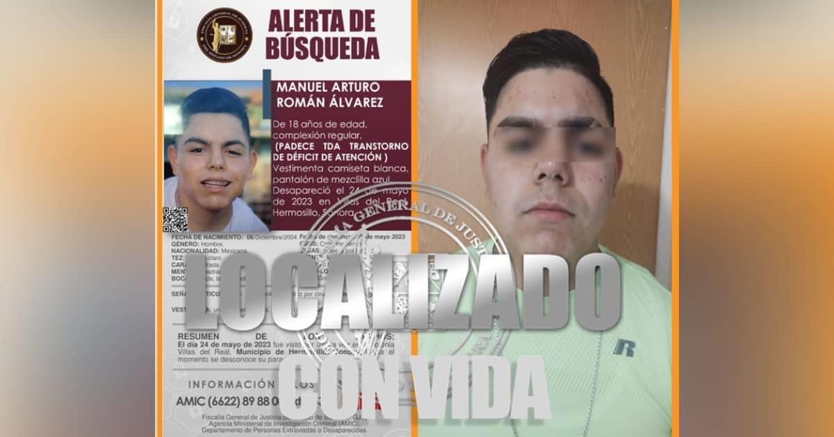 Localizan sano y salvo a Manuel Arturo Román en Hermosillo