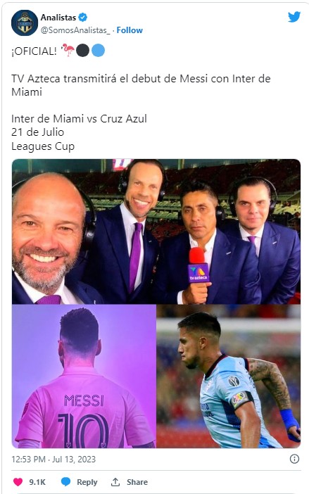 Mexicanos no podrán ver por TV abierta el debut de Messi ante Cruz Azul