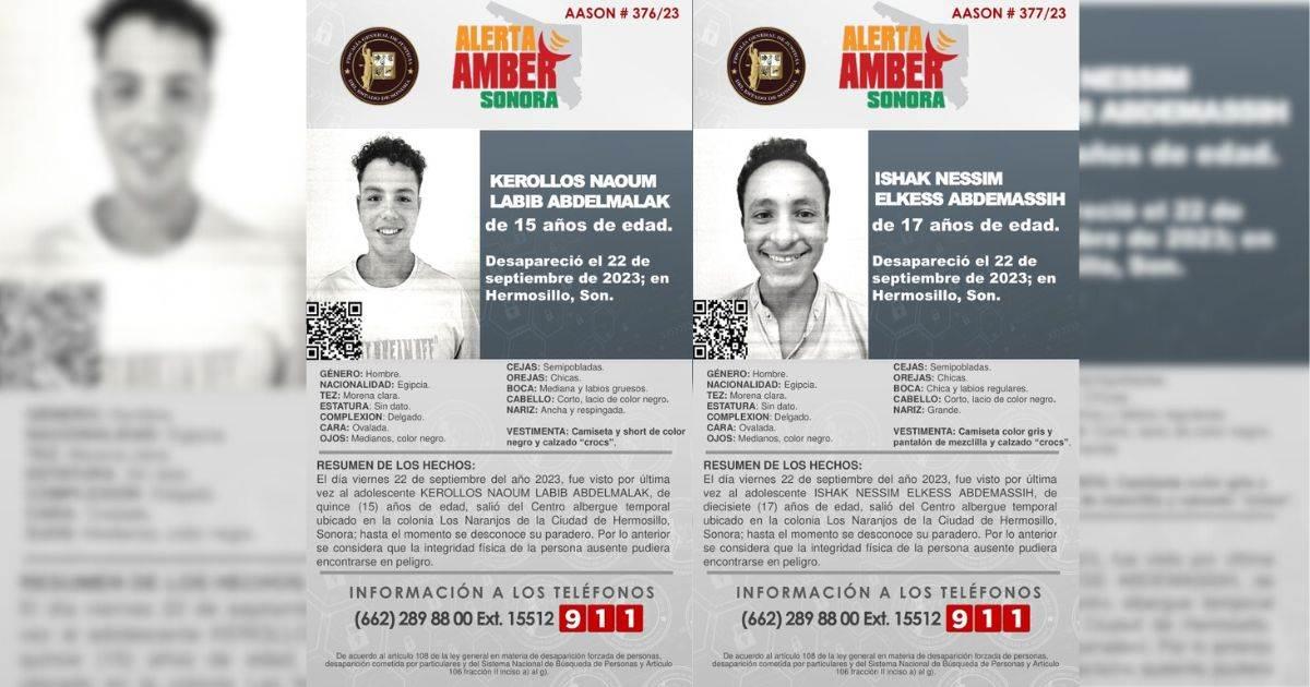 Activan Alerta Amber para localizar a dos jóvenes egipcios en Hermosillo