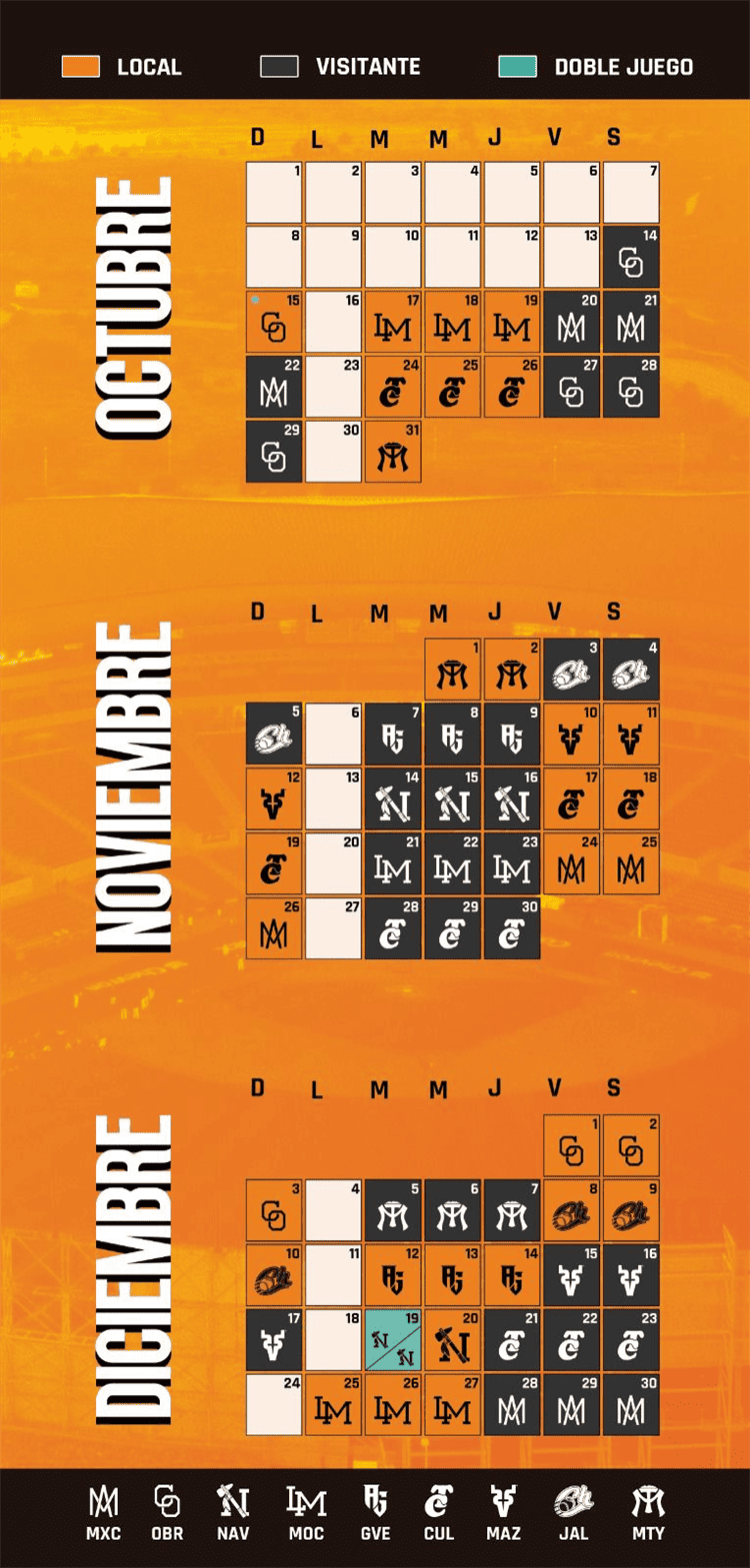 Conoce el rol de juegos de los Naranjeros de Hermosillo Temporada 2023-24