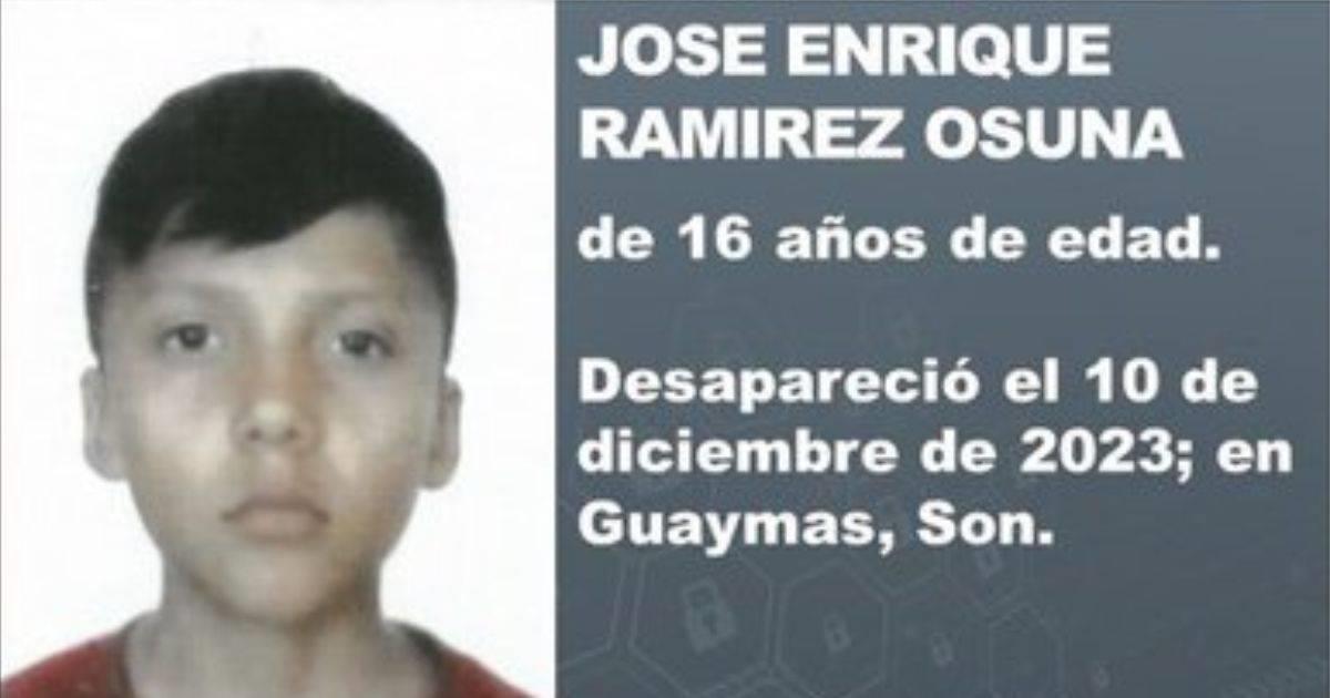 Buscan a José Enrique Ramírez Osuna, menor desaparecido en Guaymas