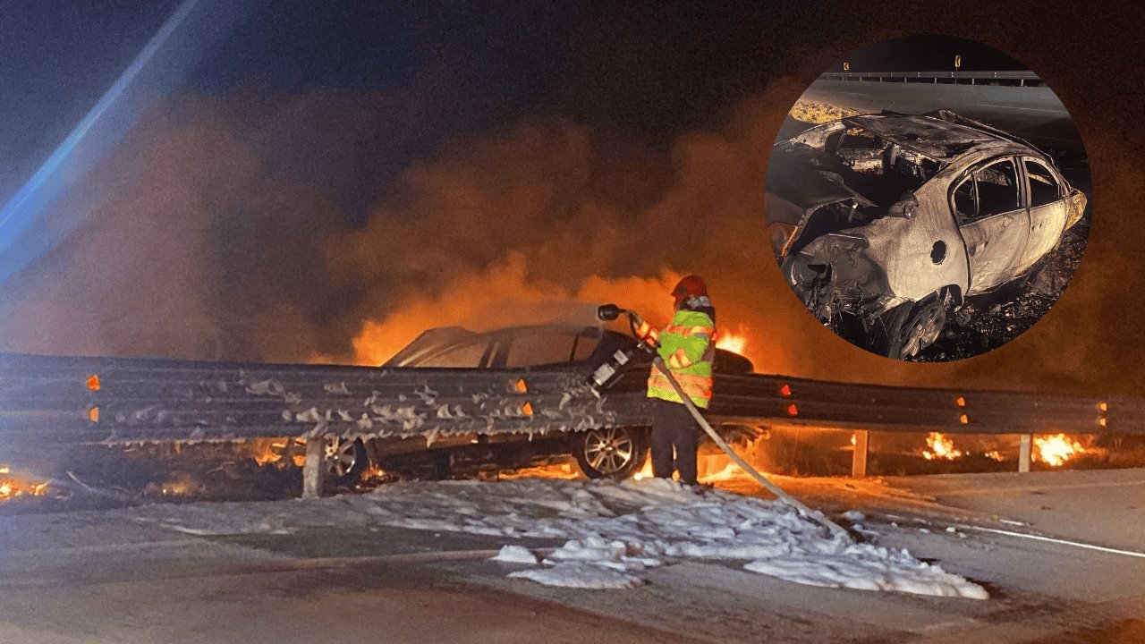 Vuelca vehículo, se incendia y es abandonado en carretera Santa Ana-Magdalena