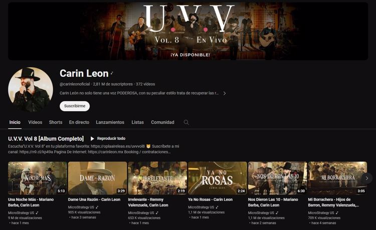 Hackean cuenta de Youtube de Carin León