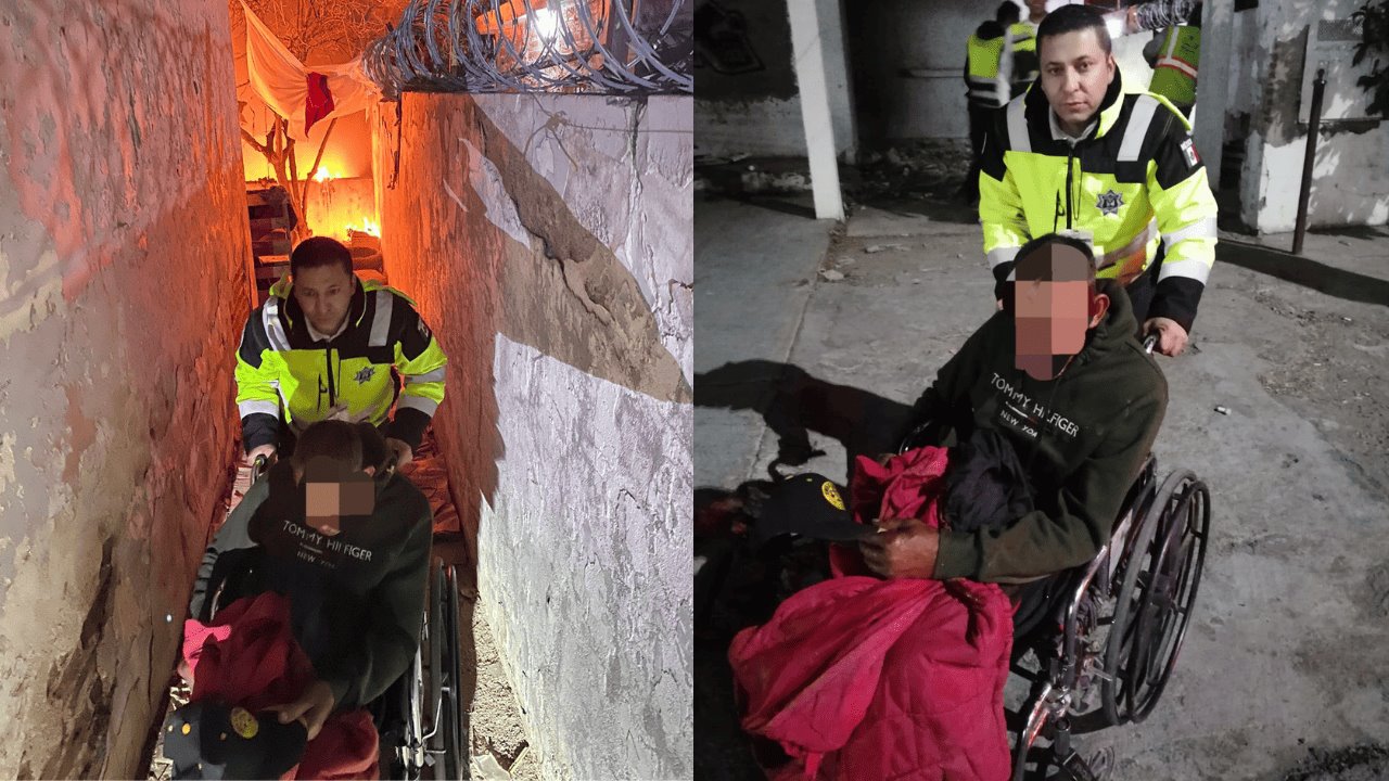Salvan policías municipales a hombre en silla de ruedas de incendio