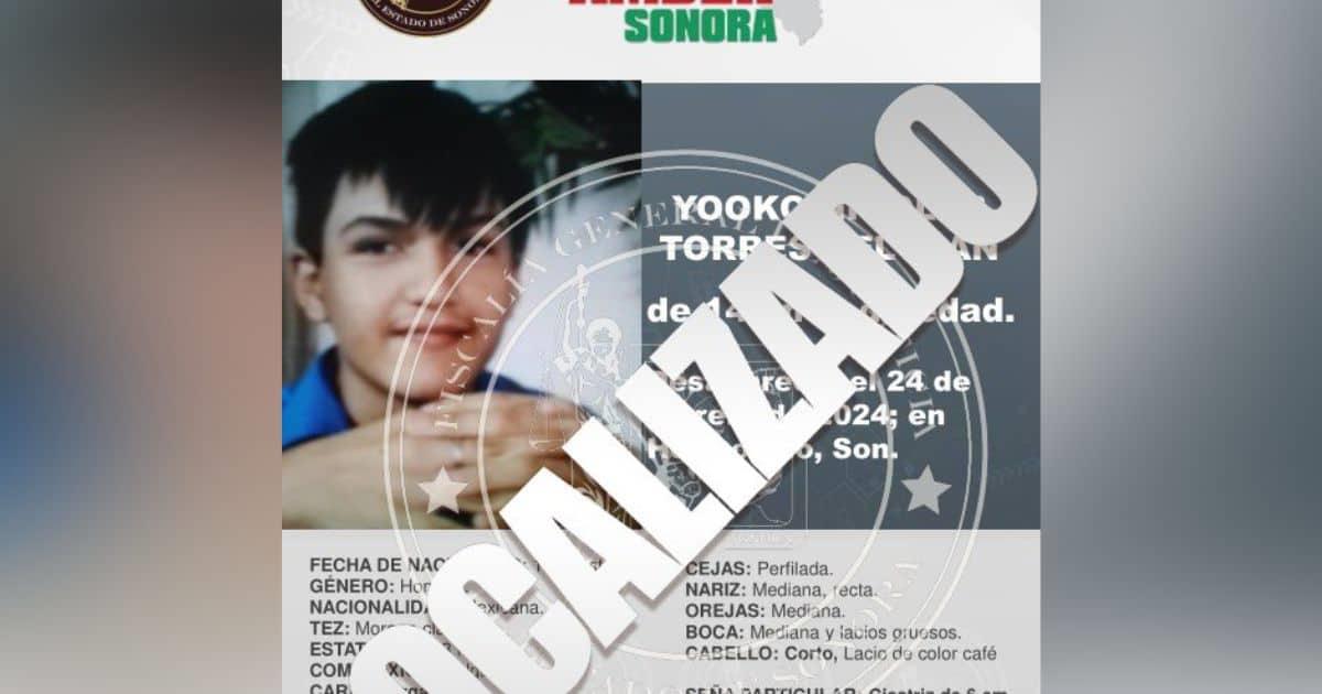 Localizan sano y salvo a Yooko Nicolás, menor desaparecido en Hermosillo