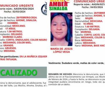 Localizan con vida a 1 de los 2 adolescentes desaparecidos en Sinaloa