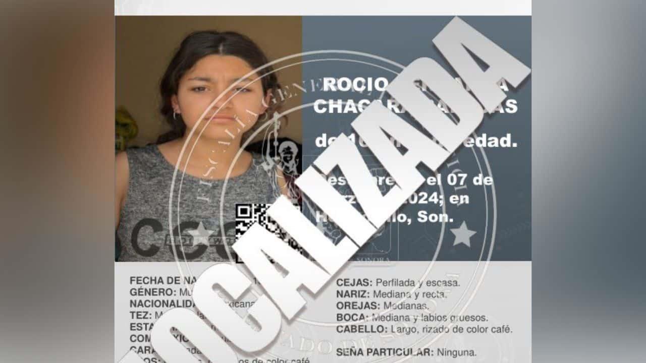 Localizan sana y salva a Rocío Fernanda, menor desaparecida en Hermosillo
