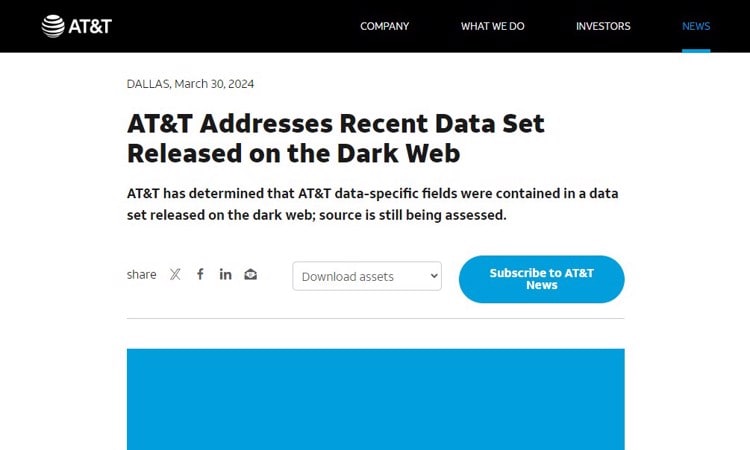 AT&T admite filtración de datos a la dark web de 73 millones de clientes