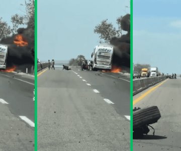 Autobús con destino a Hermosillo se incendia en Angostura, Sinaloa
