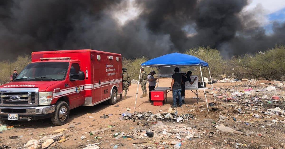 Evacúan familias por incendio en recicladora en Empalme