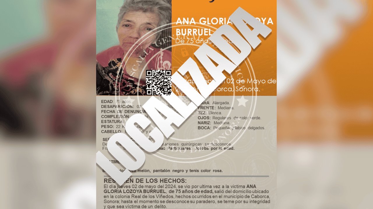 Localizan sin vida a Ana Gloria, adulta mayor desaparecida en Caborca