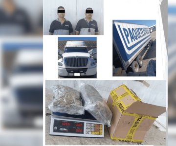 Detienen a dos sujetos por transportar droga en camión de paquetería