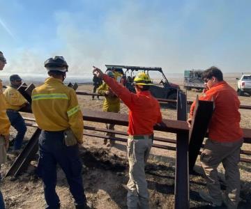 Combaten incendios forestales en línea fronteriza en Agua Prieta