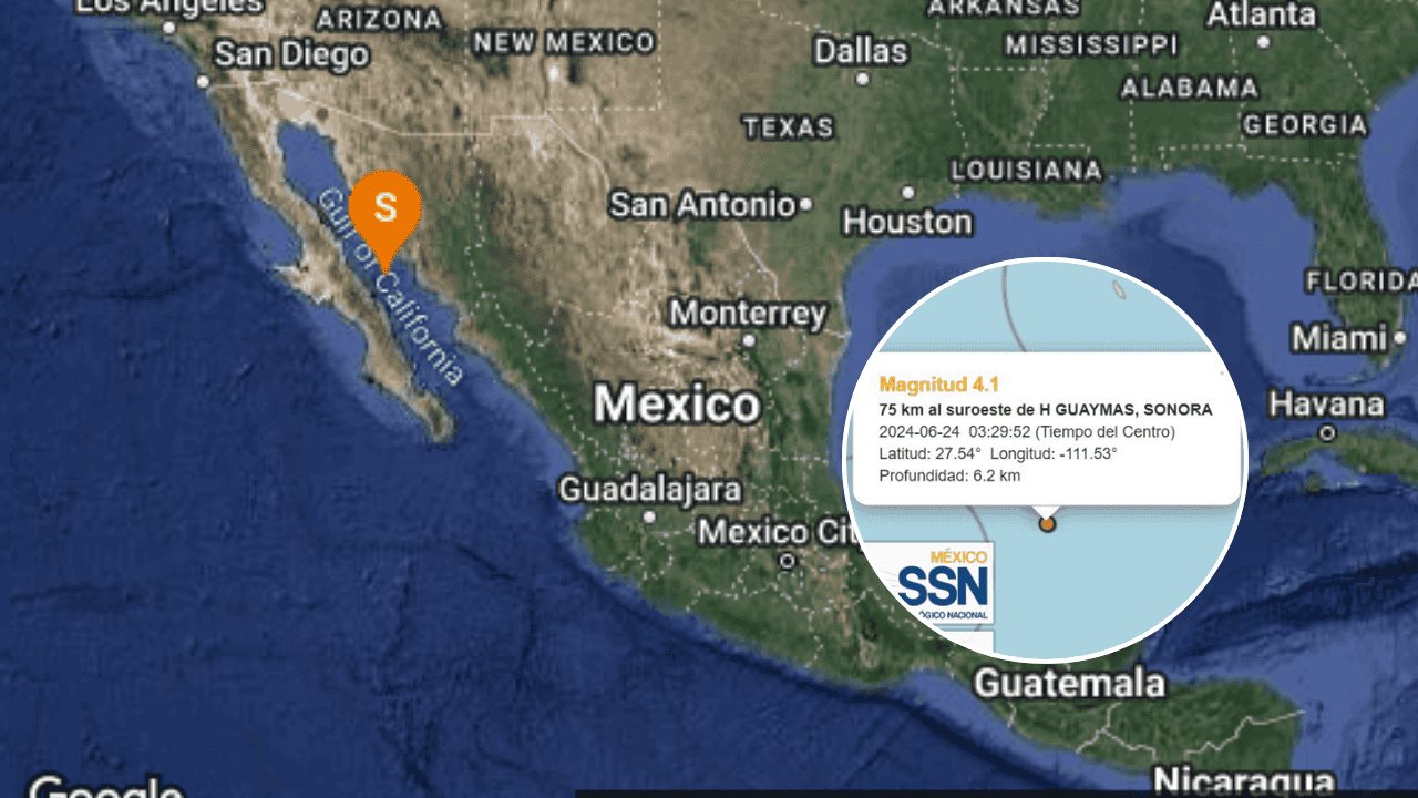 Sismo de magnitud 4.1 se registra esta madrugada en Guaymas