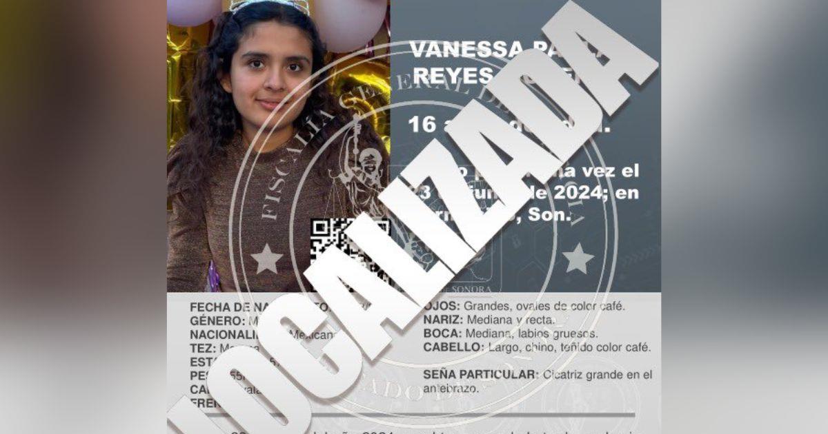 Localizan sana y salva a Vanessa Paola, menor desaparecida en Hermosillo