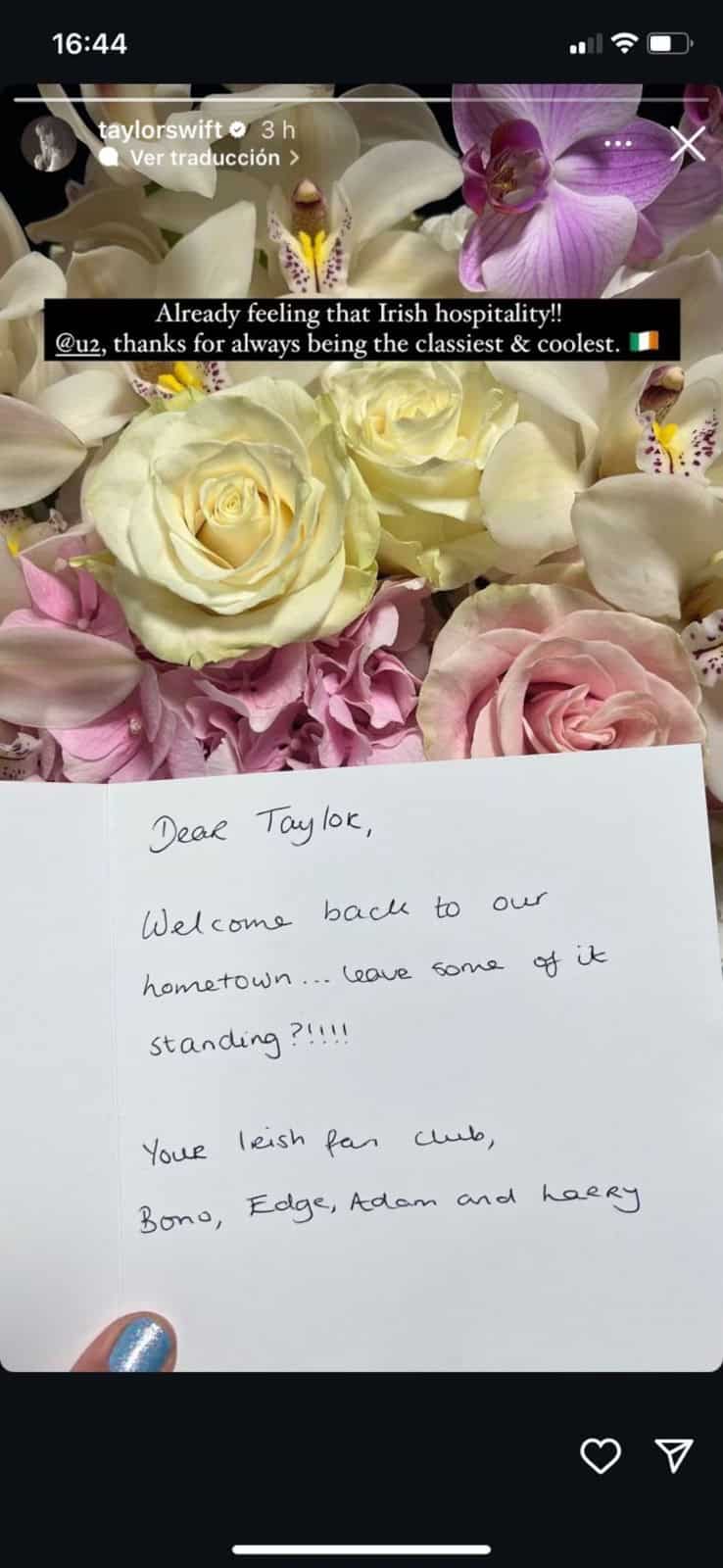 U2 envía flores  a Taylor Swift antes  de shows en Dublin