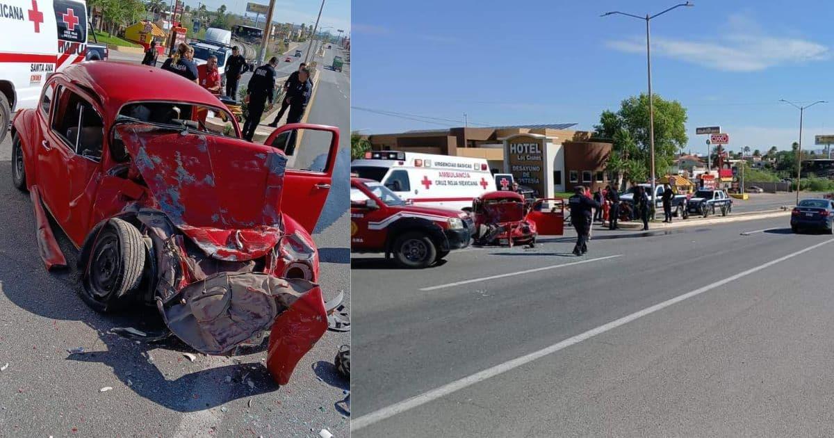 Aparatoso choque en carretera Internacional deja dos lesionados en Santa Ana