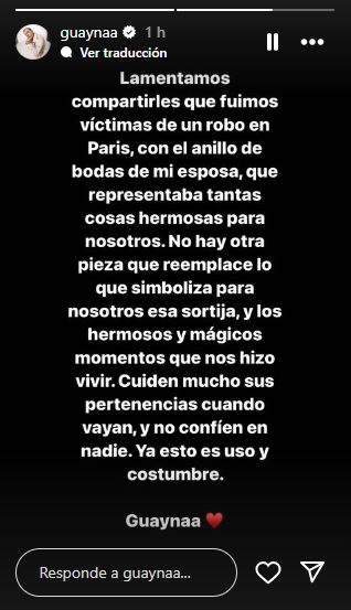 Guaynaa denuncia que robaron el anillo de bodas de Lele Pons en París