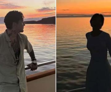 Christian Nodal y Ángela Aguilar presumen beso frente al mar