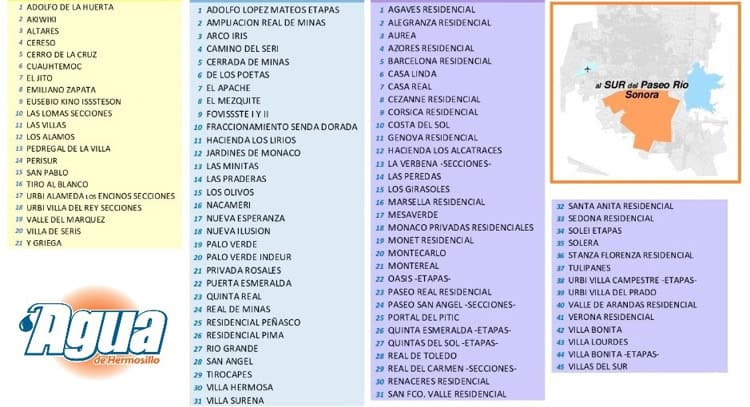 Colonias del sur, centro y poniente de Hermosillo no tendrán agua este martes