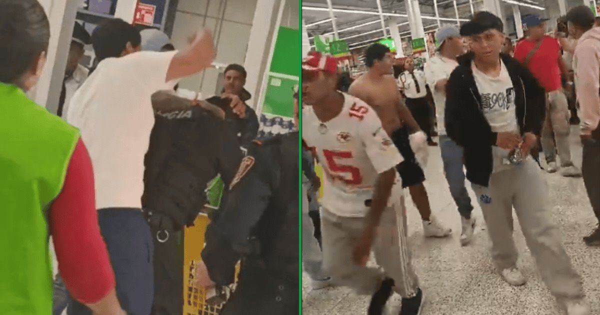 Policías son agredidos por un grupo de hombres al interior de supermercado